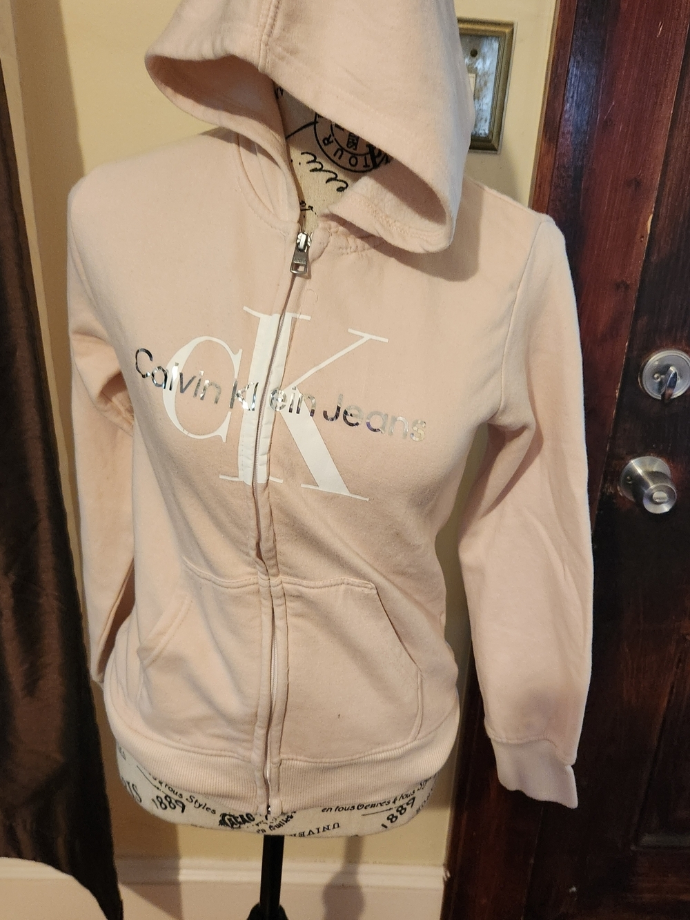 Calvin Klein Jeans Peach Zip Hoodie with CK Logo XL